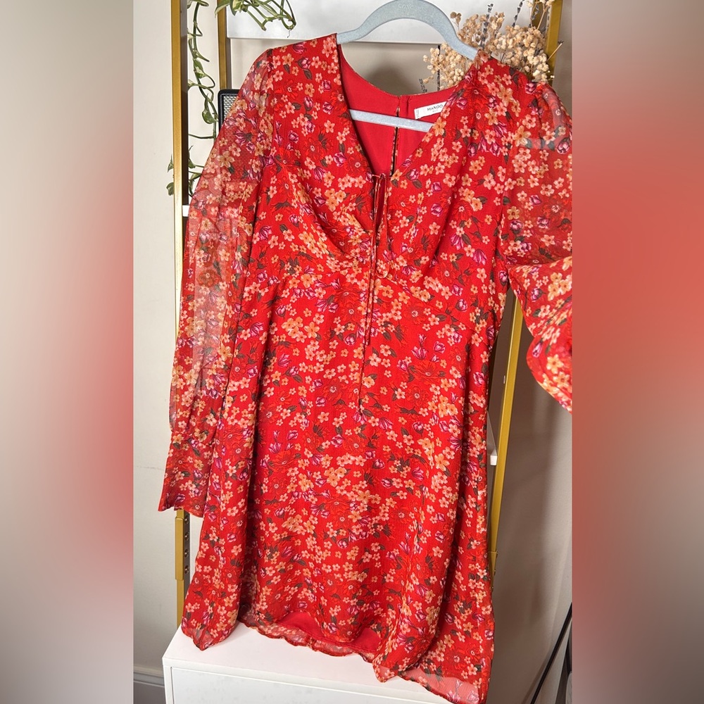 Mango summer red flowers dress - Picture 4 of 7